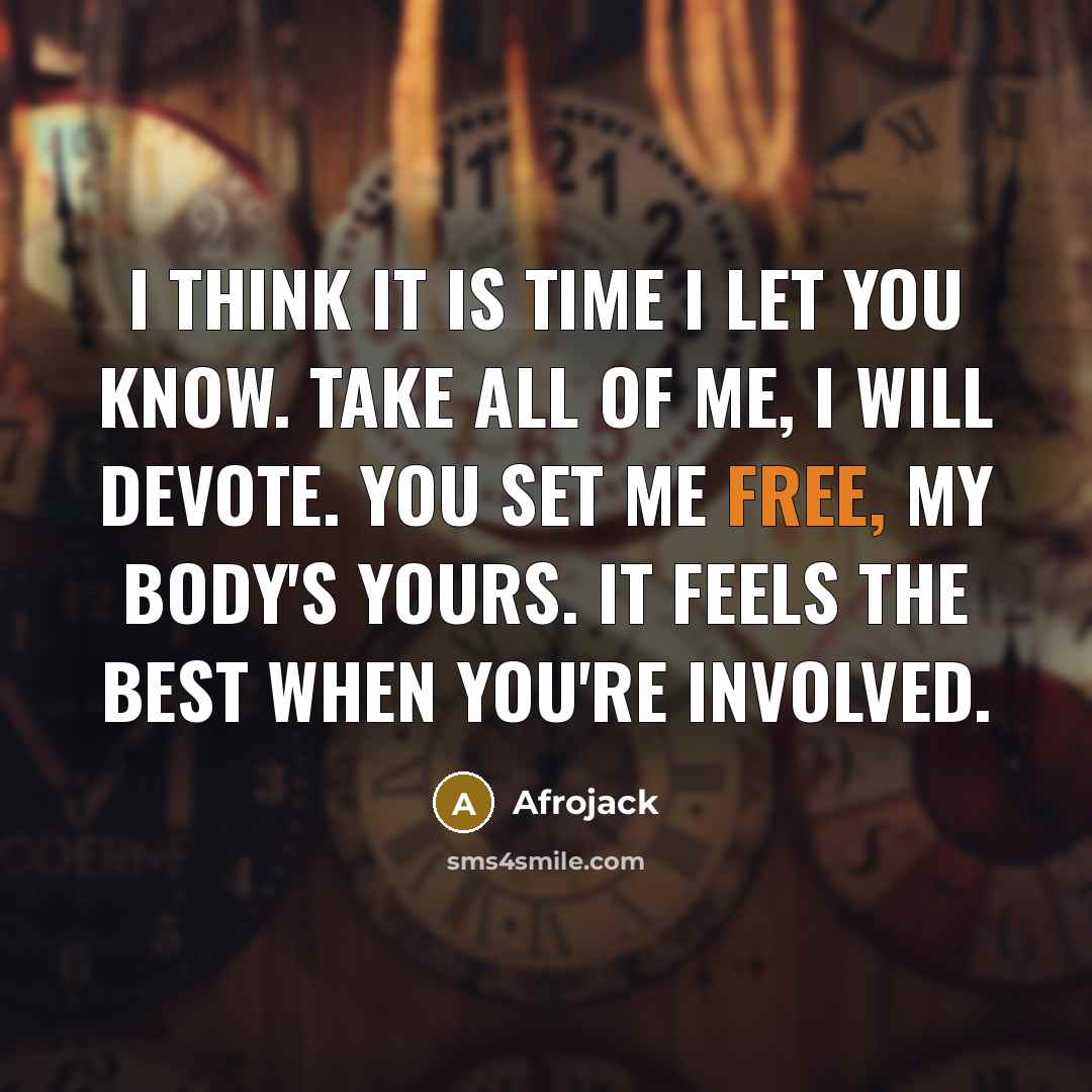 “I think it is time I let you know. Take all of me, I will devote. You set me free, my body's yours. It feels the best when you're involved.” quote by Afrojack