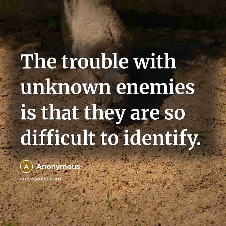 “The trouble with unknown enemies is that they are so difficult to identify.” quote by Anonymous