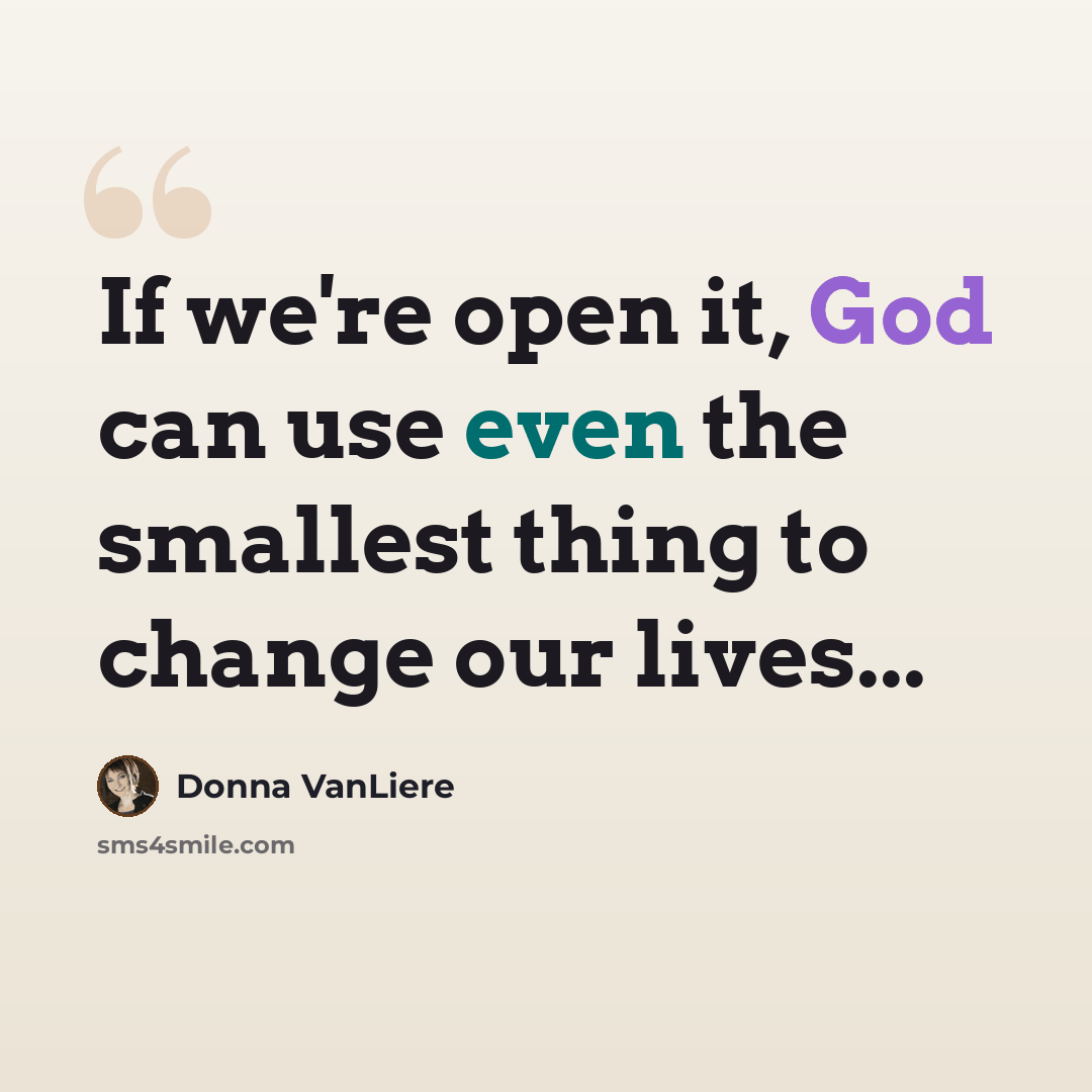 “If we're open it, God can use even the smallest thing to change our lives...” quote by Donna VanLiere