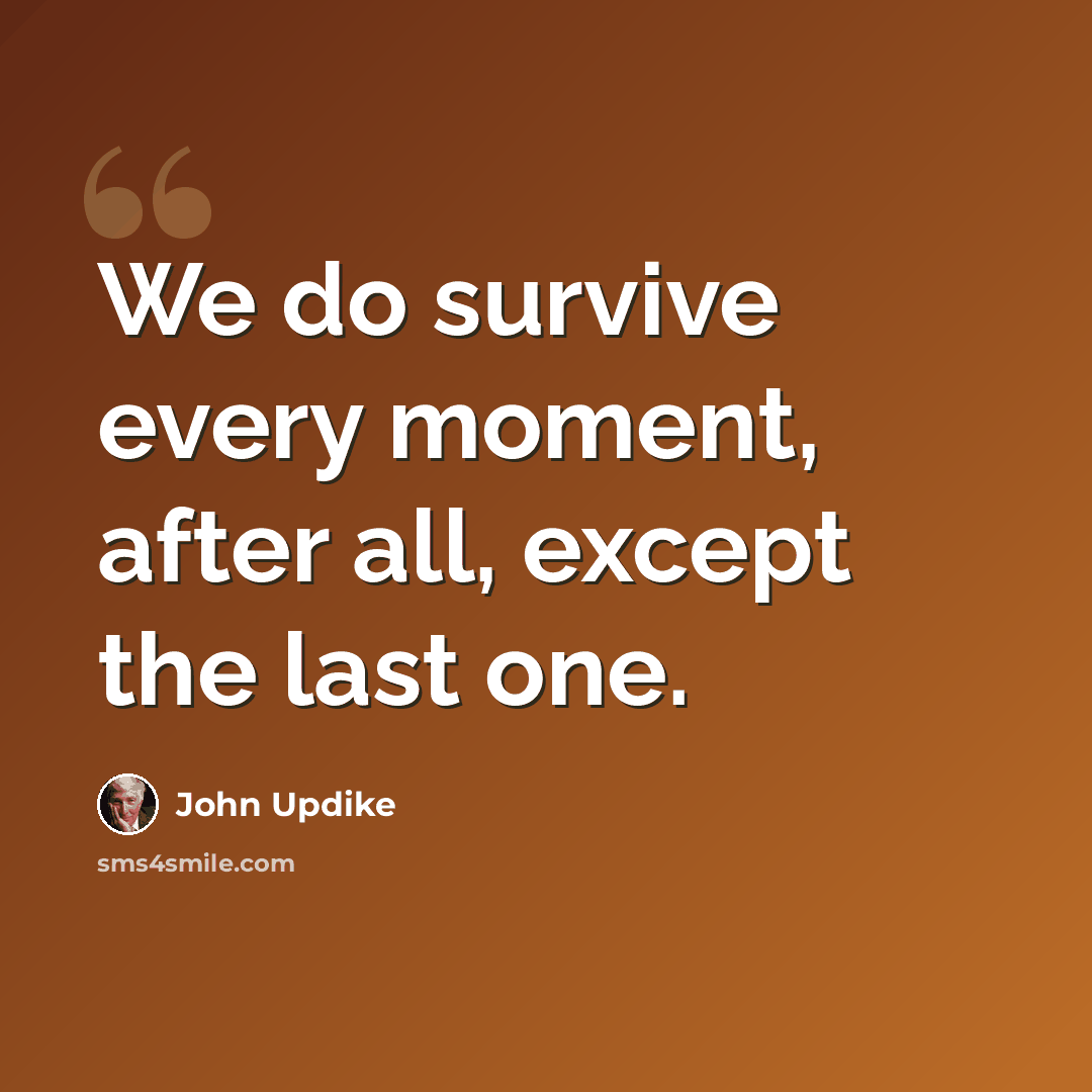 “We do survive every moment, after all, except the last one.” quote by John Updike