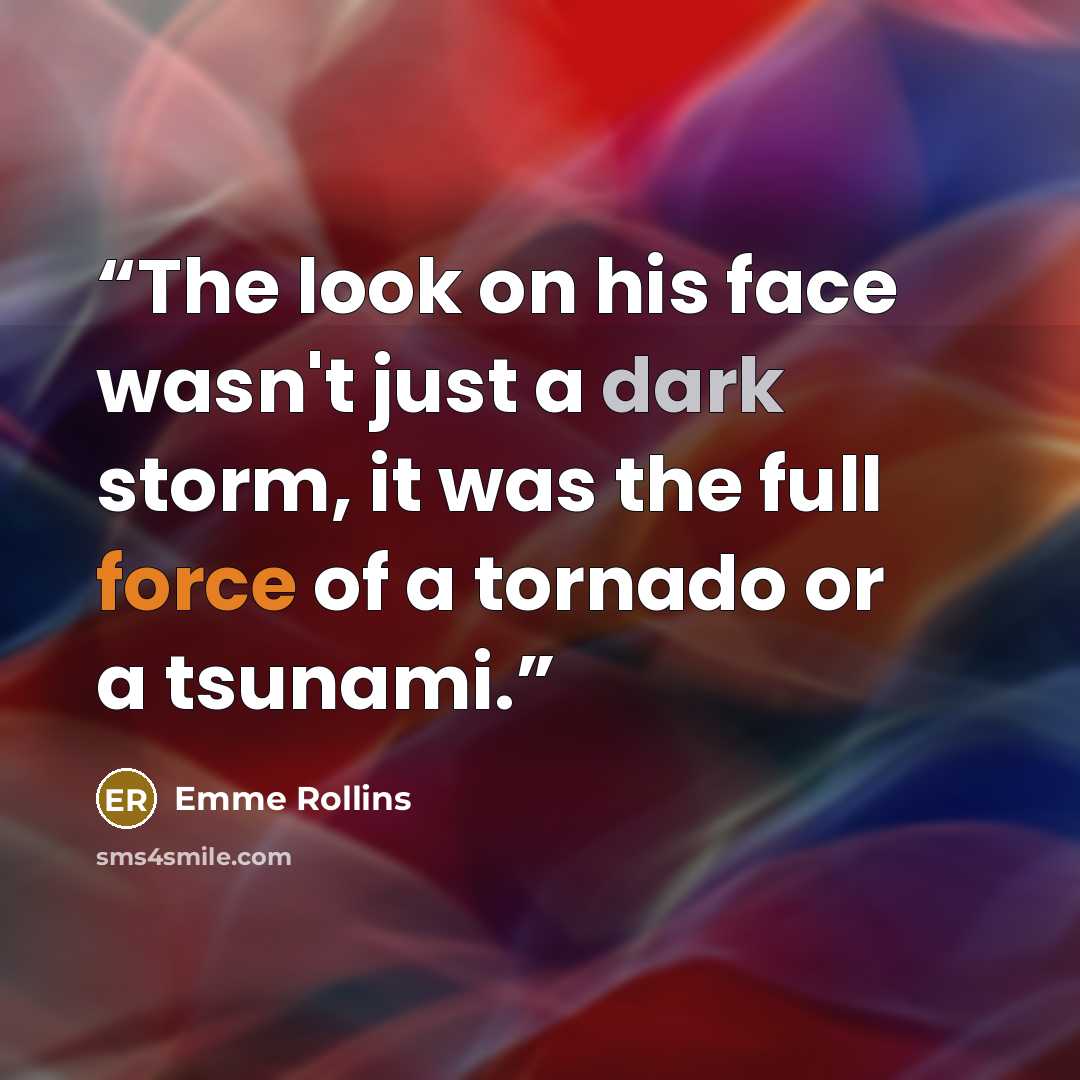 “The look on his face wasn't just a dark storm, it was the full force of a tornado or a tsunami.” quote by Emme Rollins