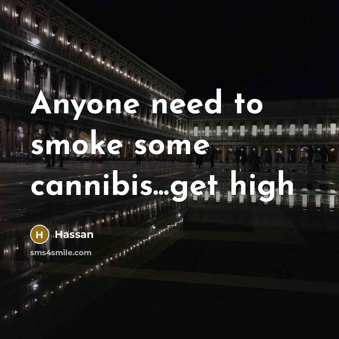 “Anyone need to smoke some cannibis...get high” quote by Hassan