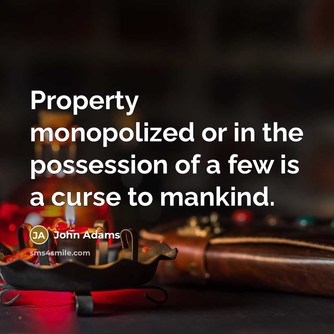 “Property monopolized or in the possession of a few is a curse to mankind.” quote by John Adams