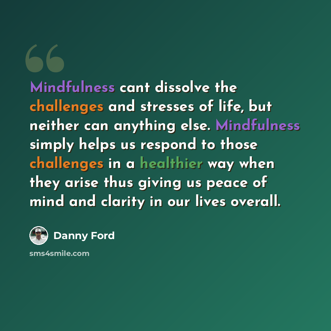 “Mindfulness cant dissolve the challenges and stresses of life, but neither can anything else. Mindfulness simply helps us respond to those challenges in a healthier way when they arise thus giving us peace of mind and clarity in our lives overall.” quote by Danny Ford
