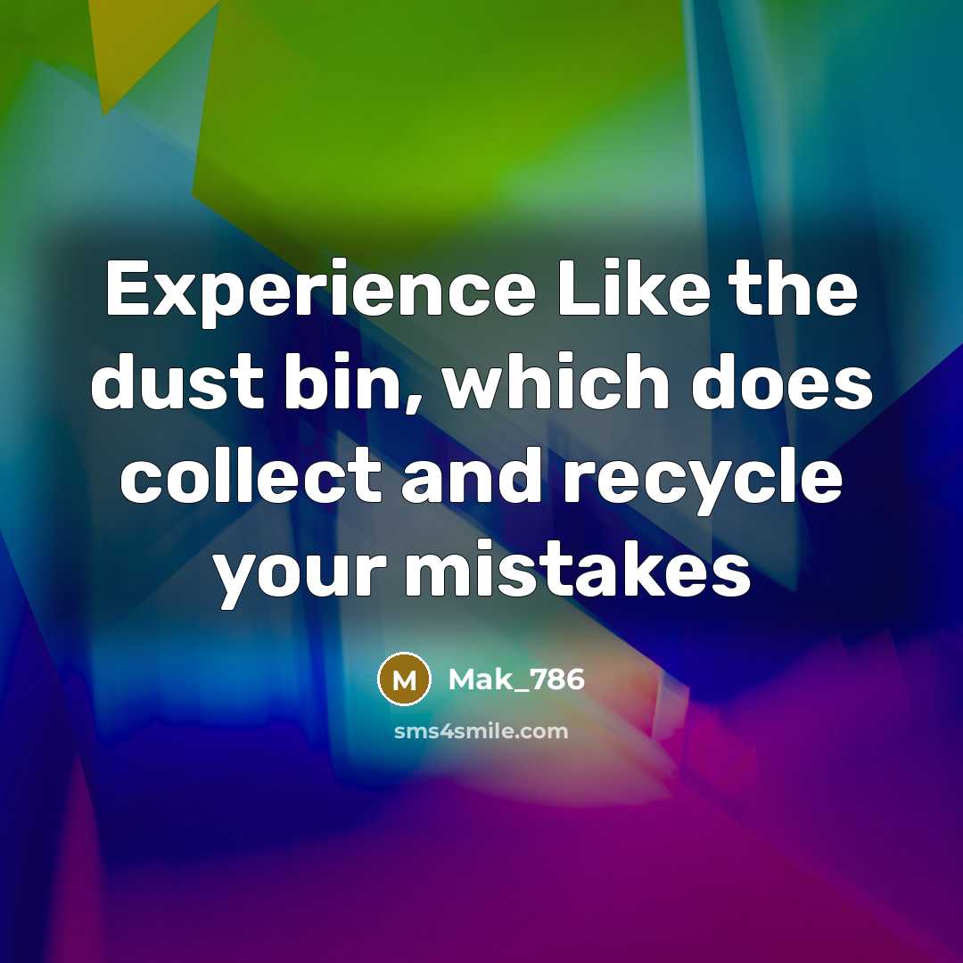 “Experience Like the dust bin, which does collect and recycle your mistakes” quote by Mak_786