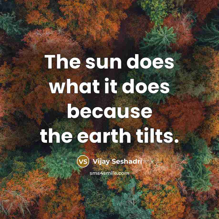 “The sun does what it does because the earth tilts.” quote by Vijay Seshadri