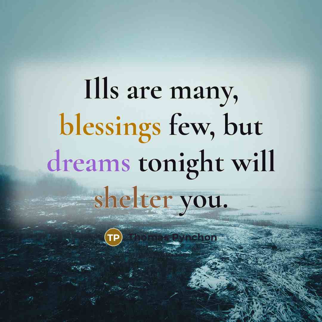 “Ills are many, blessings few, but dreams tonight will shelter you.” quote by Thomas Pynchon