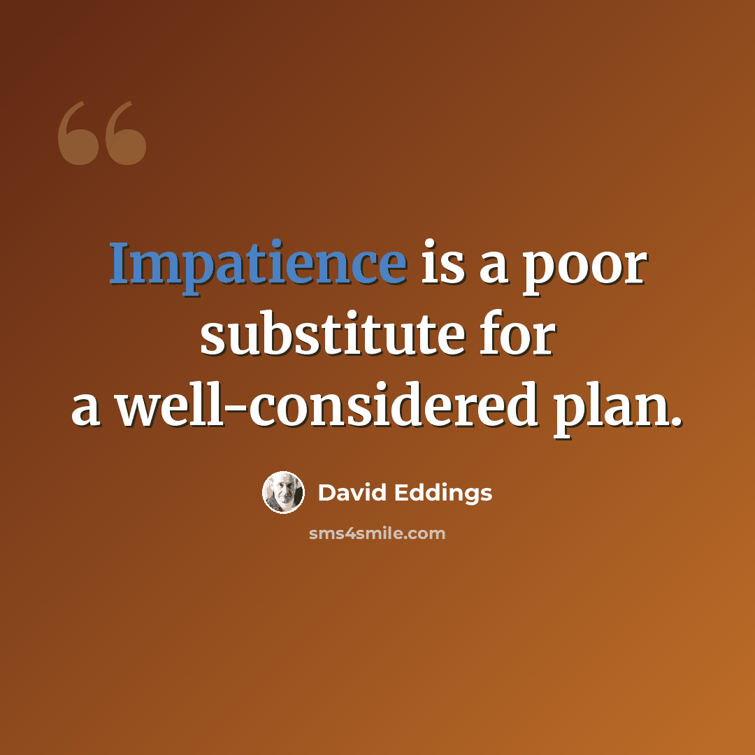 “Impatience is a poor substitute for a well-considered plan.” quote by David Eddings