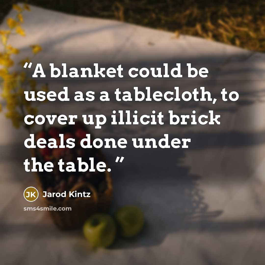 “A blanket could be used as a tablecloth, to cover up illicit brick deals done under the table.” quote by Jarod Kintz