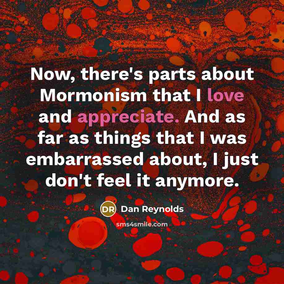 “Now, there's parts about Mormonism that I love and appreciate. And as far as things that I was embarrassed about, I just don't feel it anymore.” quote by Dan Reynolds