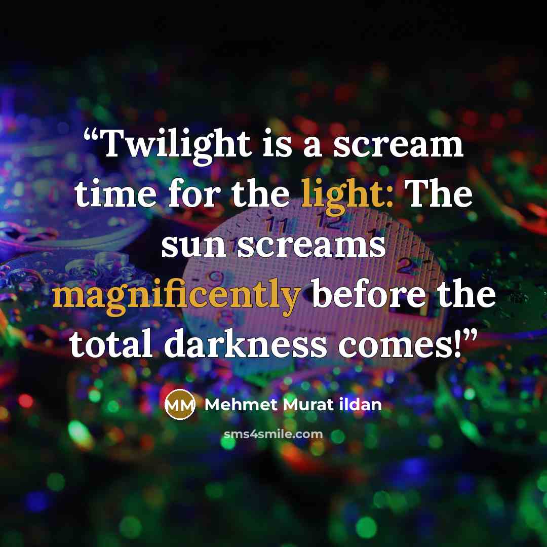 “Twilight is a scream time for the light: The sun screams magnificently before the total darkness comes!” quote by Mehmet Murat ildan
