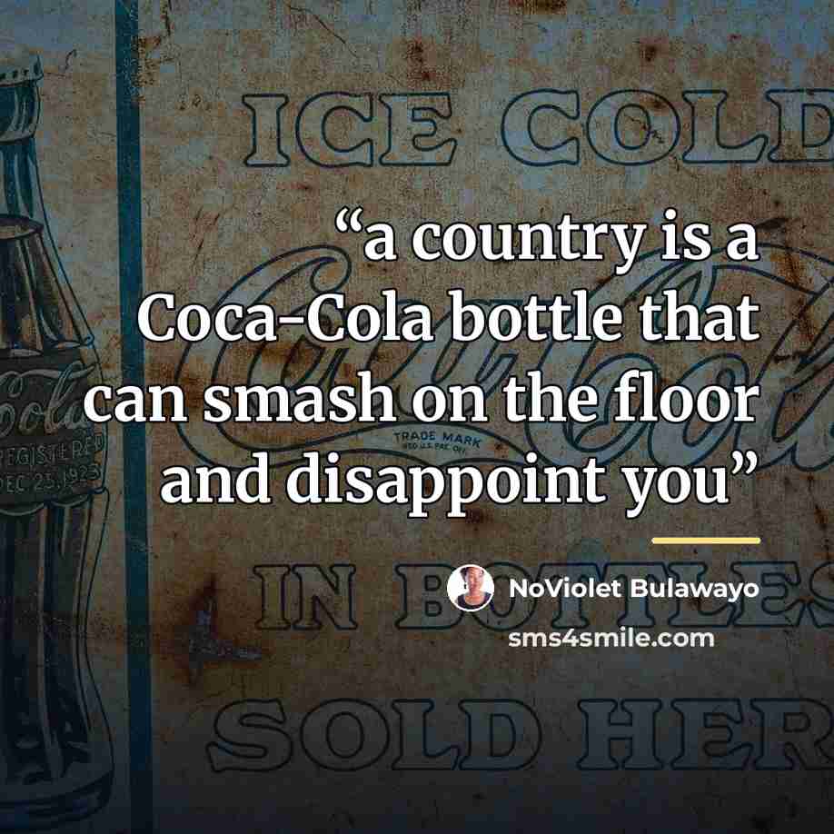 “a country is a Coca-Cola bottle that can smash on the floor and disappoint you” quote by NoViolet Bulawayo