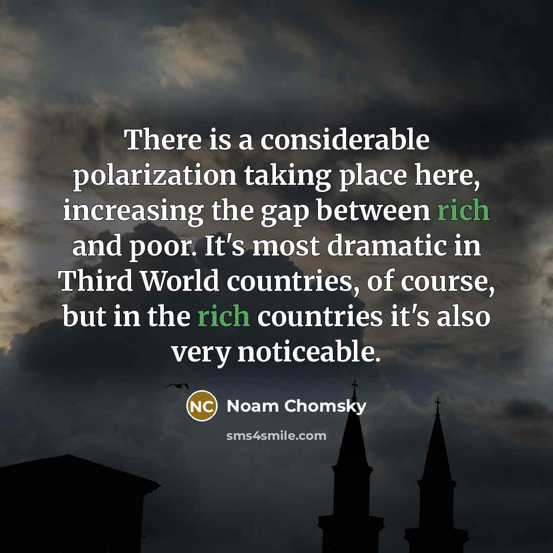 “There is a considerable polarization taking place here, increasing the gap between rich and poor. It's most dramatic in Third World countries, of course, but in the rich countries it's also very noticeable.” quote by Noam Chomsky