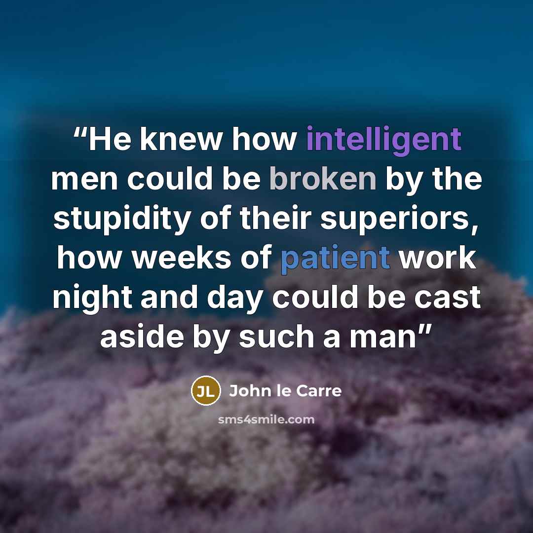 “He knew how intelligent men could be broken by the stupidity of their superiors, how weeks of patient work night and day could be cast aside by such a man” quote by John le Carré