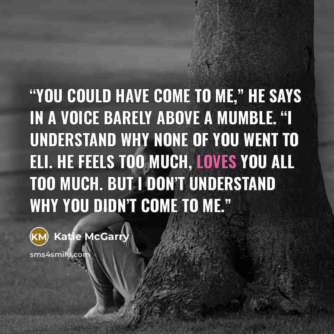 “You could have come to me,” he says in a voice barely above a mumble. “I understand why none of you went to Eli. He feels too much, loves you all too much. But I don’t understand why you didn’t come to me.” quote by katie mcgarry