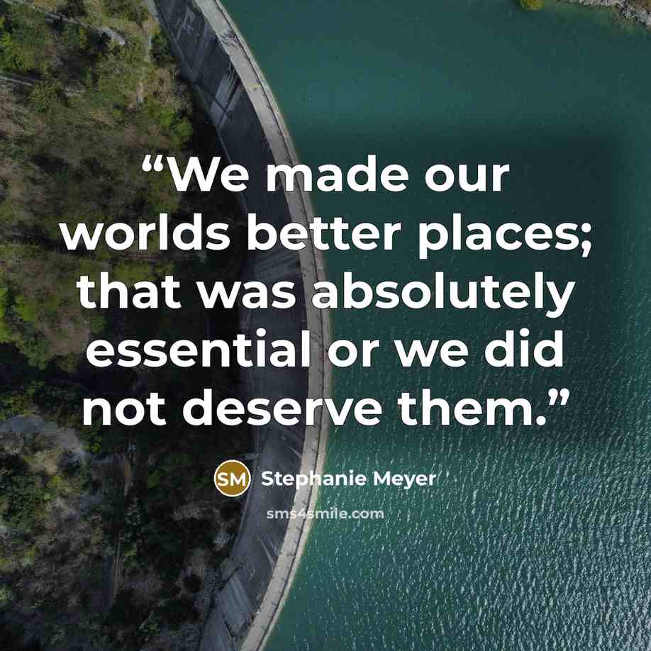 “We made our worlds better places; that was absolutely essential or we did not deserve them.” quote by Stephanie Meyer