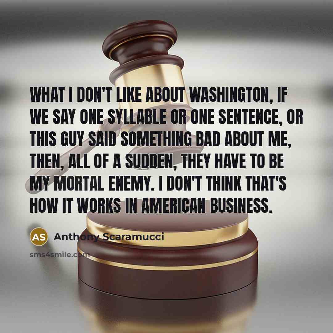 “What I don't like about Washington, if we say one syllable or one sentence, or this guy said something bad about me, then, all of a sudden, they have to be my mortal enemy. I don't think that's how it works in American business.” quote by Anthony Scaramucci