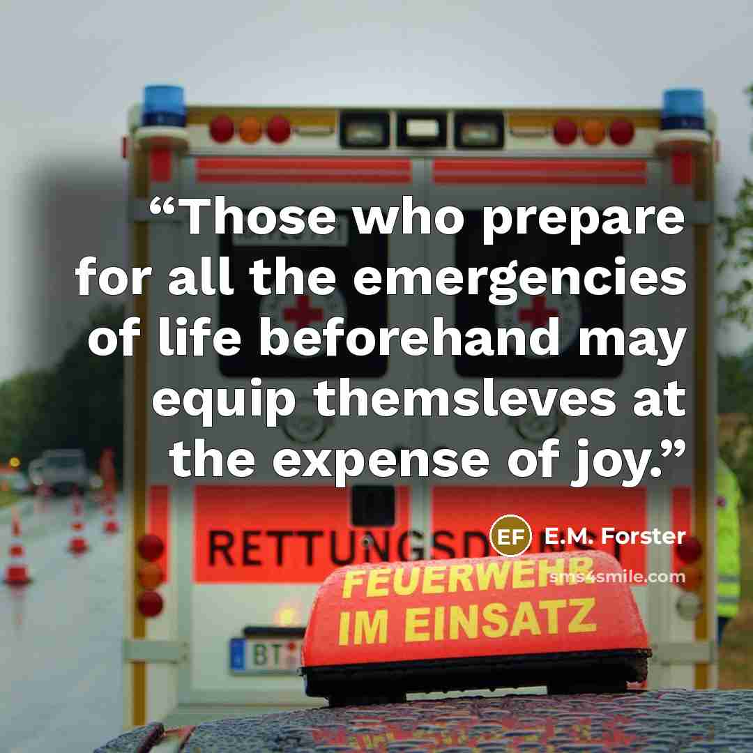 “Those who prepare for all the emergencies of life beforehand may equip themsleves at the expense of joy.” quote by E.M. Forster