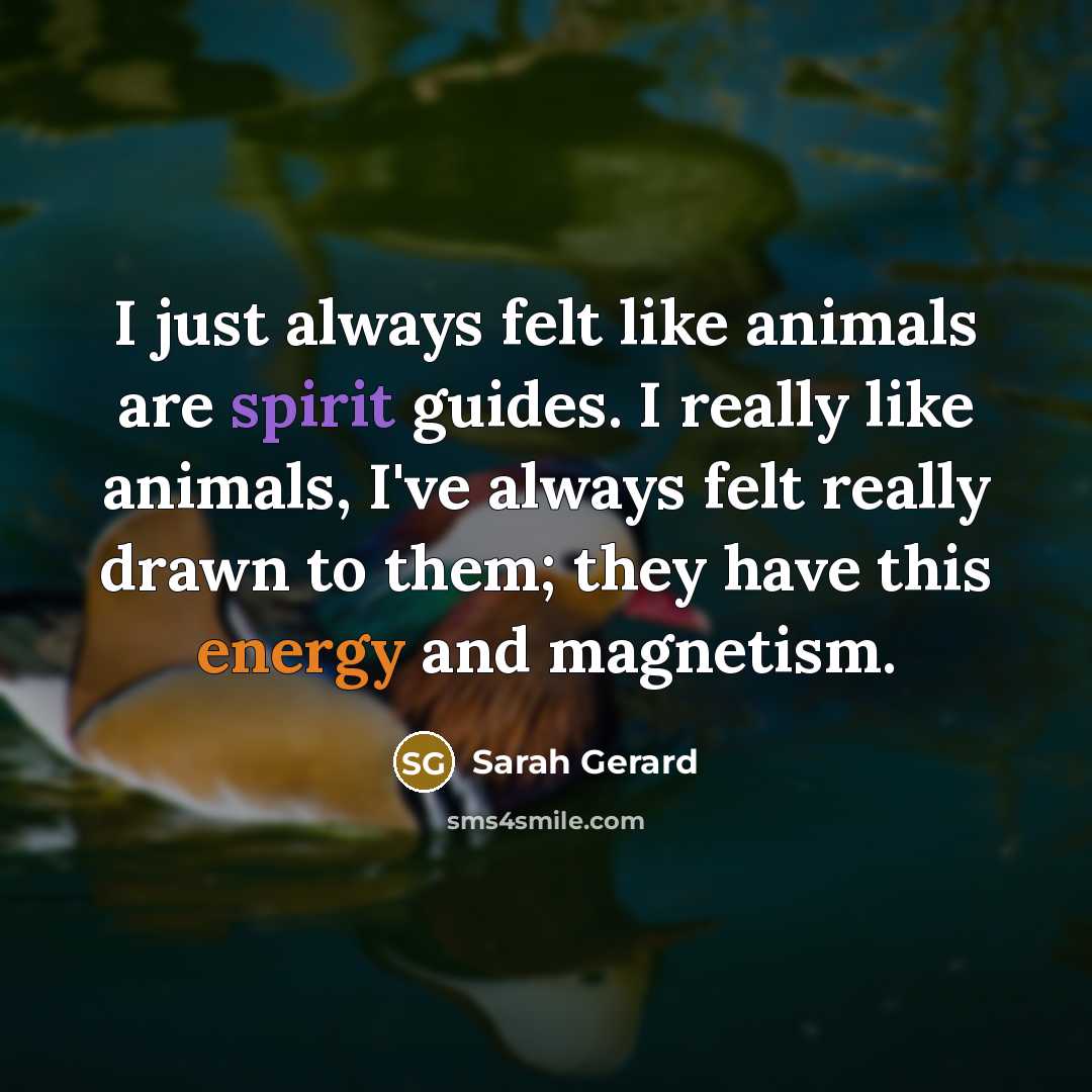 “I just always felt like animals are spirit guides. I really like animals, I've always felt really drawn to them; they have this energy and magnetism.” quote by Sarah Gerard