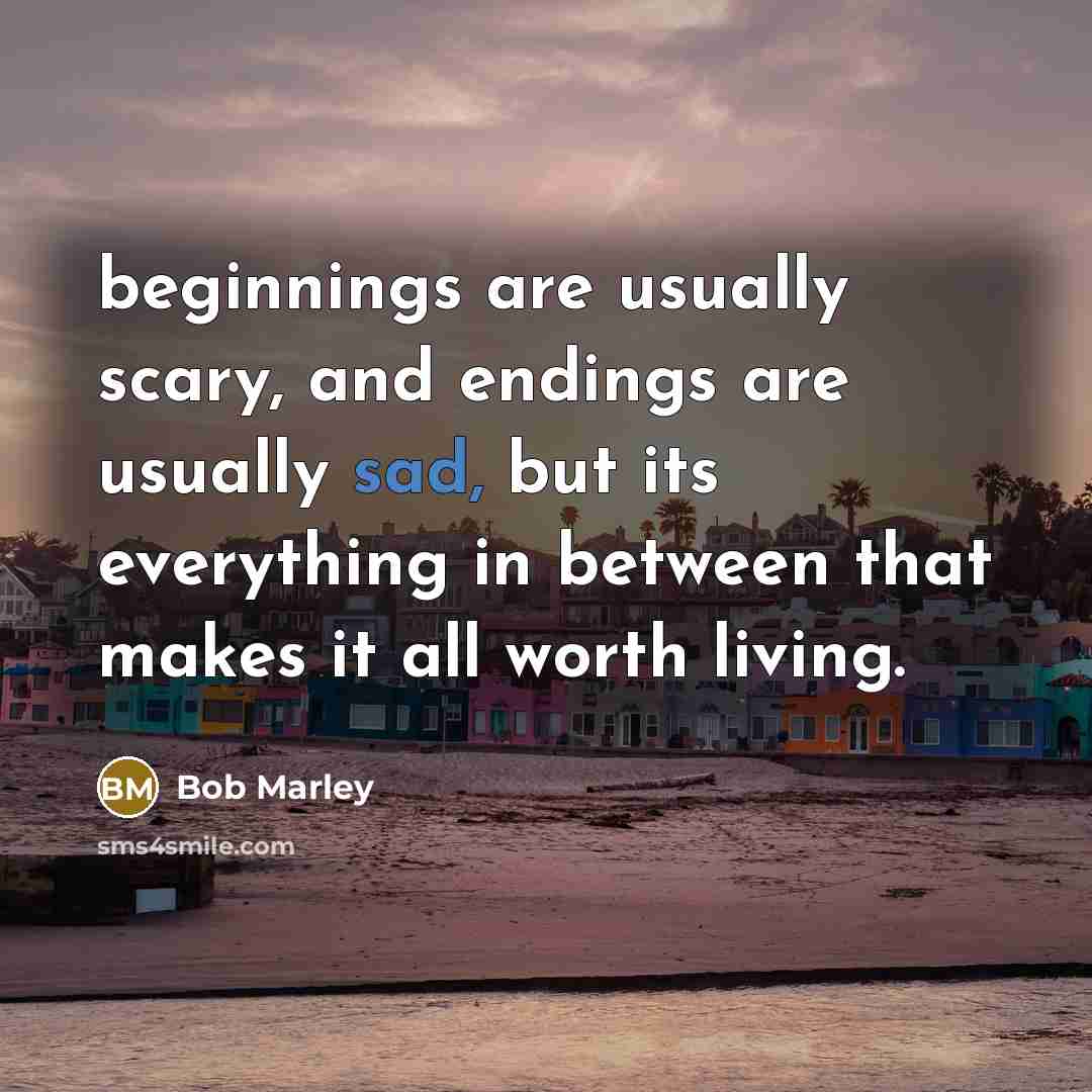 “beginnings are usually scary, and endings are usually sad, but its everything in between that makes it all worth living.” quote by Bob Marley