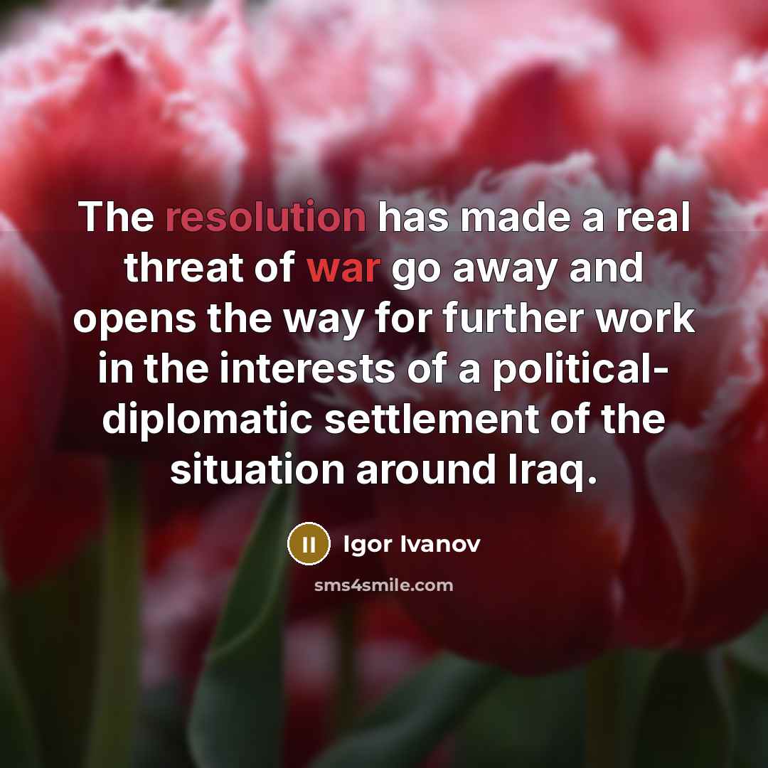 “The resolution has made a real threat of war go away and opens the way for further work in the interests of a political- diplomatic settlement of the situation around Iraq.” quote by Igor Ivanov