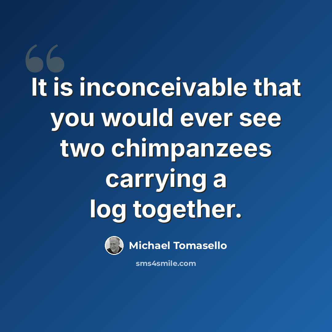 “It is inconceivable that you would ever see two chimpanzees carrying a log together.” quote by Michael Tomasello