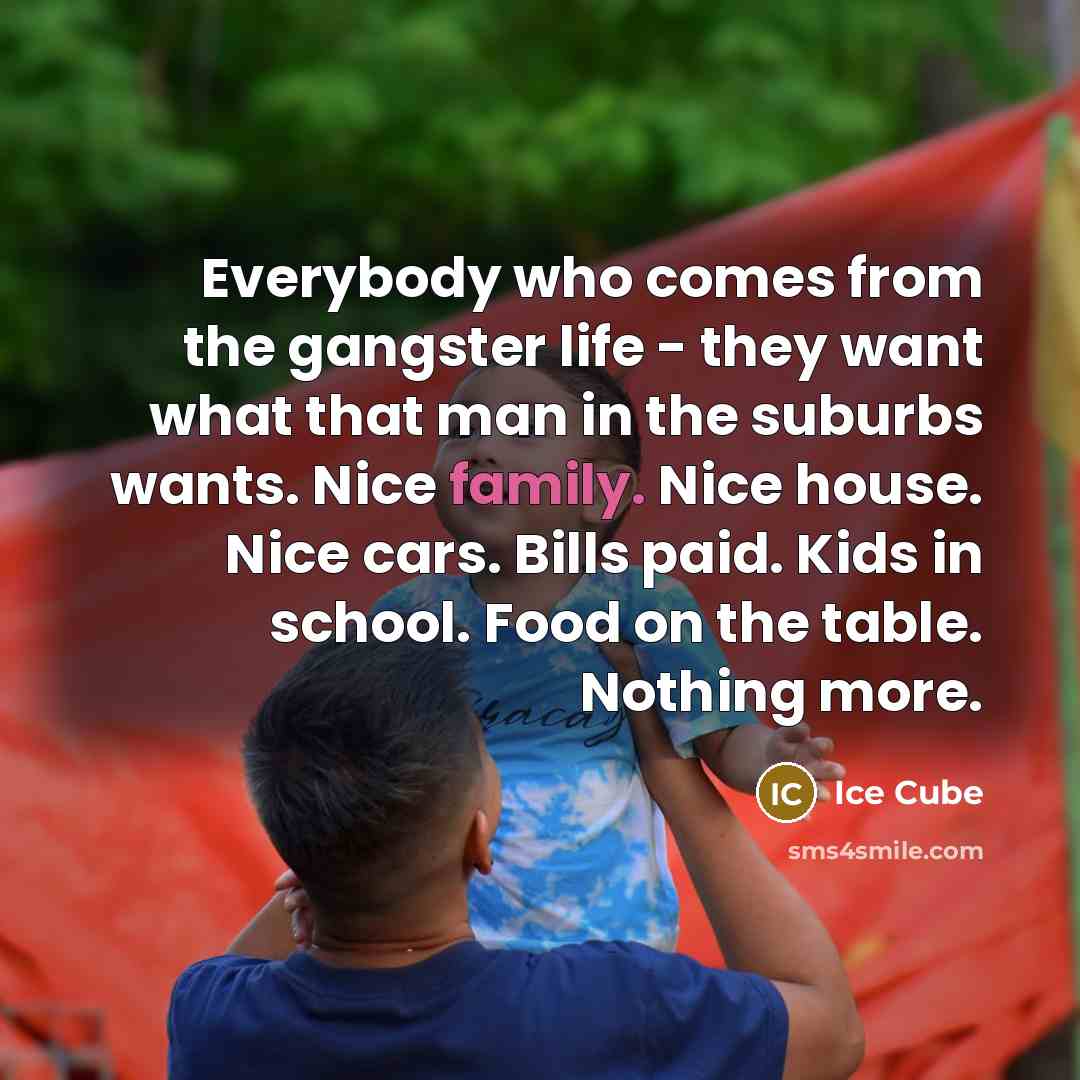 “Everybody who comes from the gangster life - they want what that man in the suburbs wants. Nice family. Nice house. Nice cars. Bills paid. Kids in school. Food on the table. Nothing more.” quote by Ice Cube