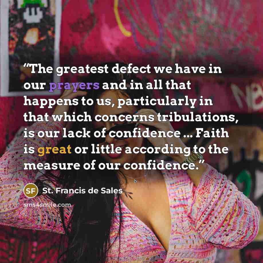 “The greatest defect we have in our prayers and in all that happens to us, particularly in that which concerns tribulations, is our lack of confidence ... Faith is great or little according to the measure of our confidence.” quote by St. Francis de Sales
