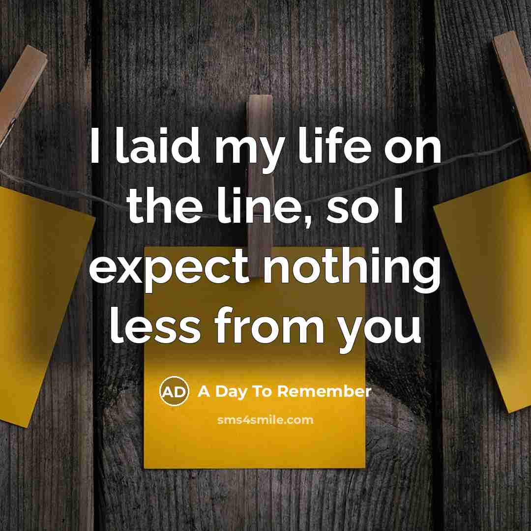 “I laid my life on the line, so I expect nothing less from you” quote by A Day To Remember