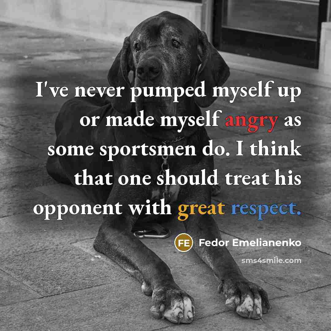 “I've never pumped myself up or made myself angry as some sportsmen do. I think that one should treat his opponent with great respect.” quote by Fedor Emelianenko