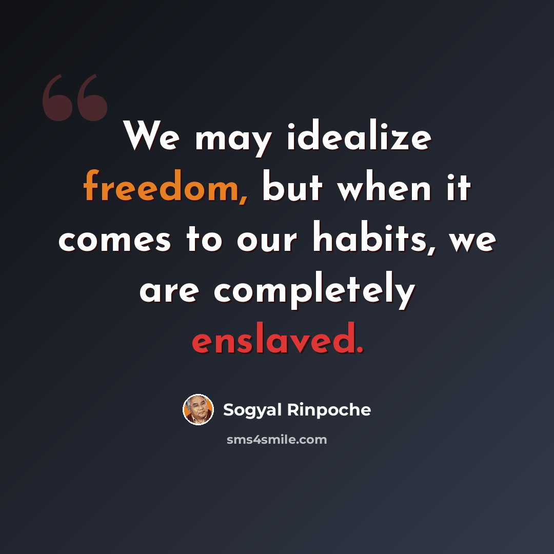 “We may idealize freedom, but when it comes to our habits, we are completely enslaved.” quote by Sogyal Rinpoche