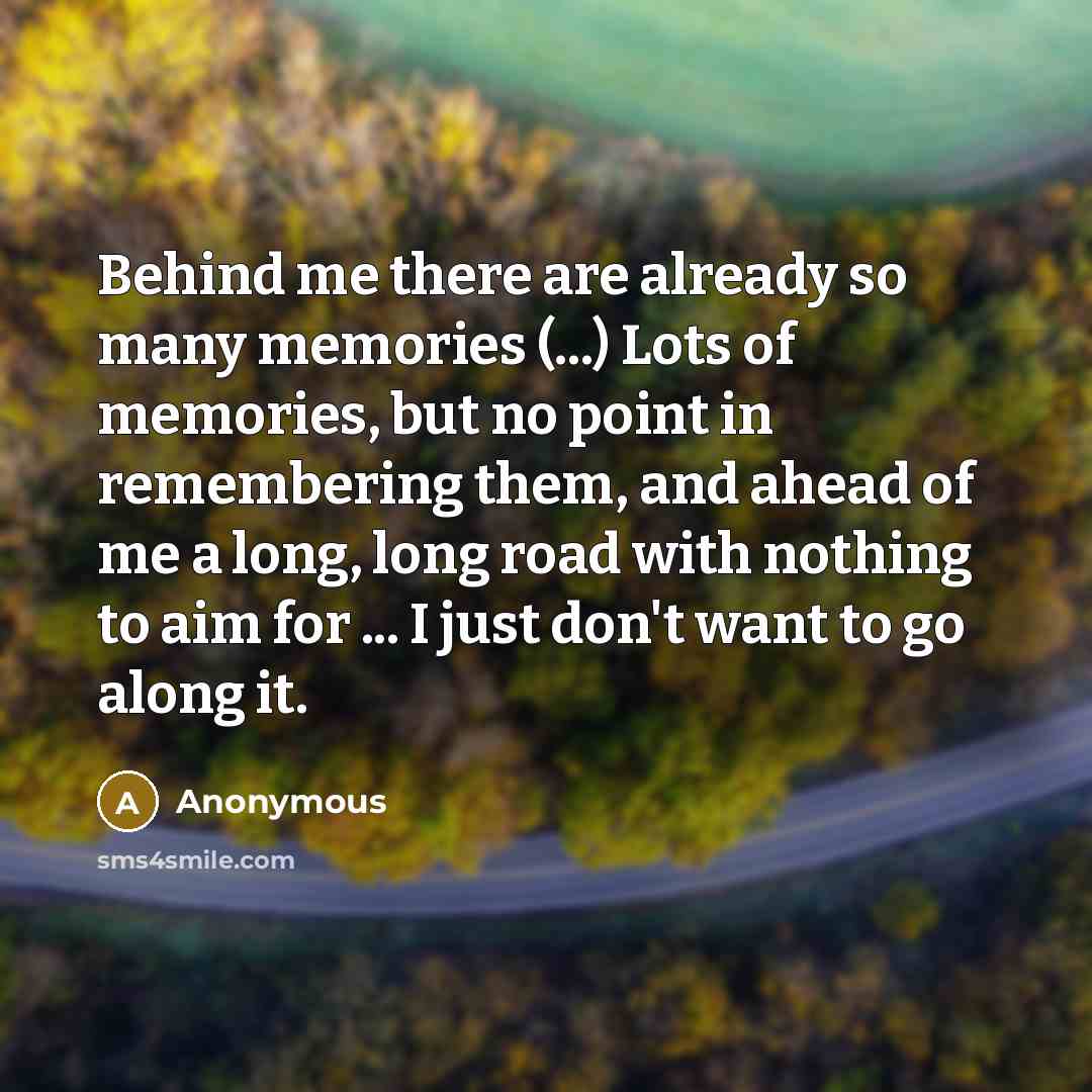 “Behind me there are already so many memories (...) Lots of memories, but no point in remembering them, and ahead of me a long, long road with nothing to aim for ... I just don't want to go along it.” quote by Anonymous