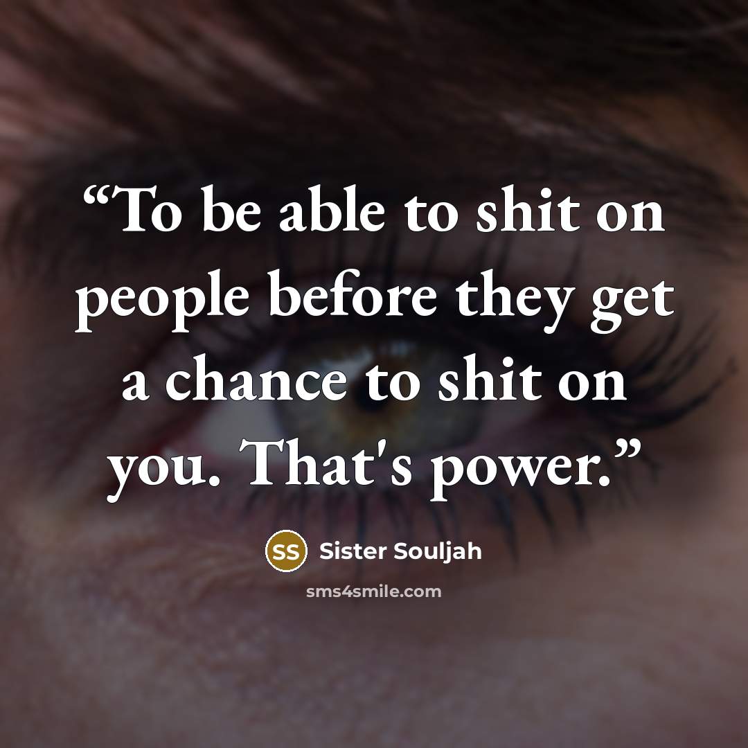 “To be able to shit on people before they get a chance to shit on you. That's power.” quote by Sister Souljah