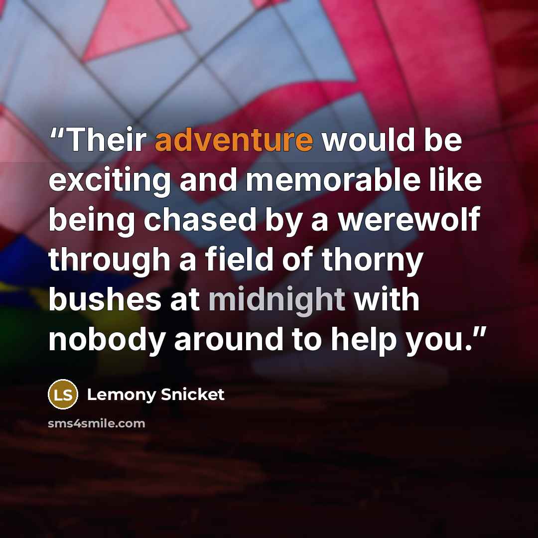 “Their adventure would be exciting and memorable like being chased by a werewolf through a field of thorny bushes at midnight with nobody around to help you.” quote by Lemony Snicket
