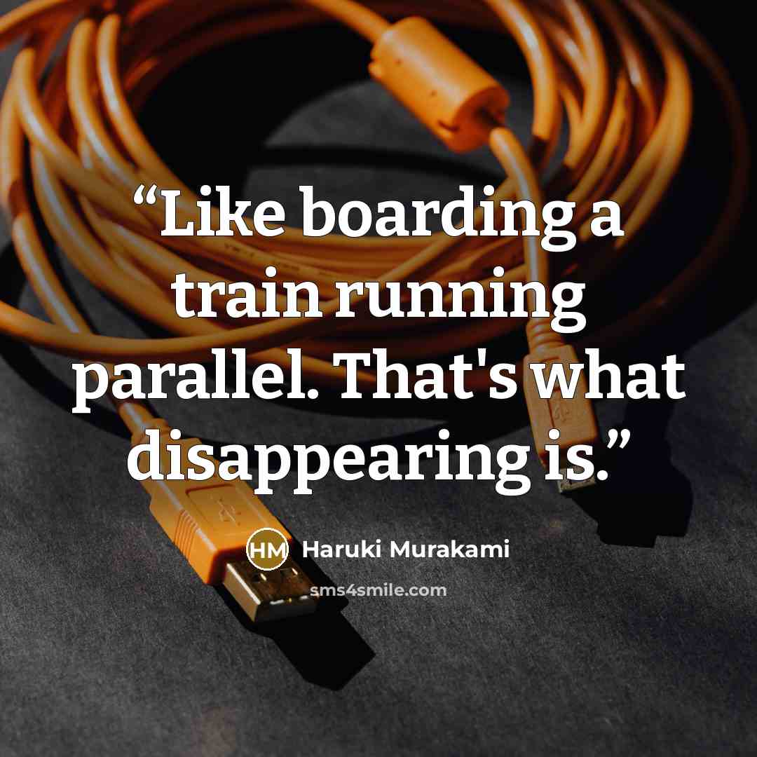 “Like boarding a train running parallel. That's what disappearing is.” quote by Haruki Murakami