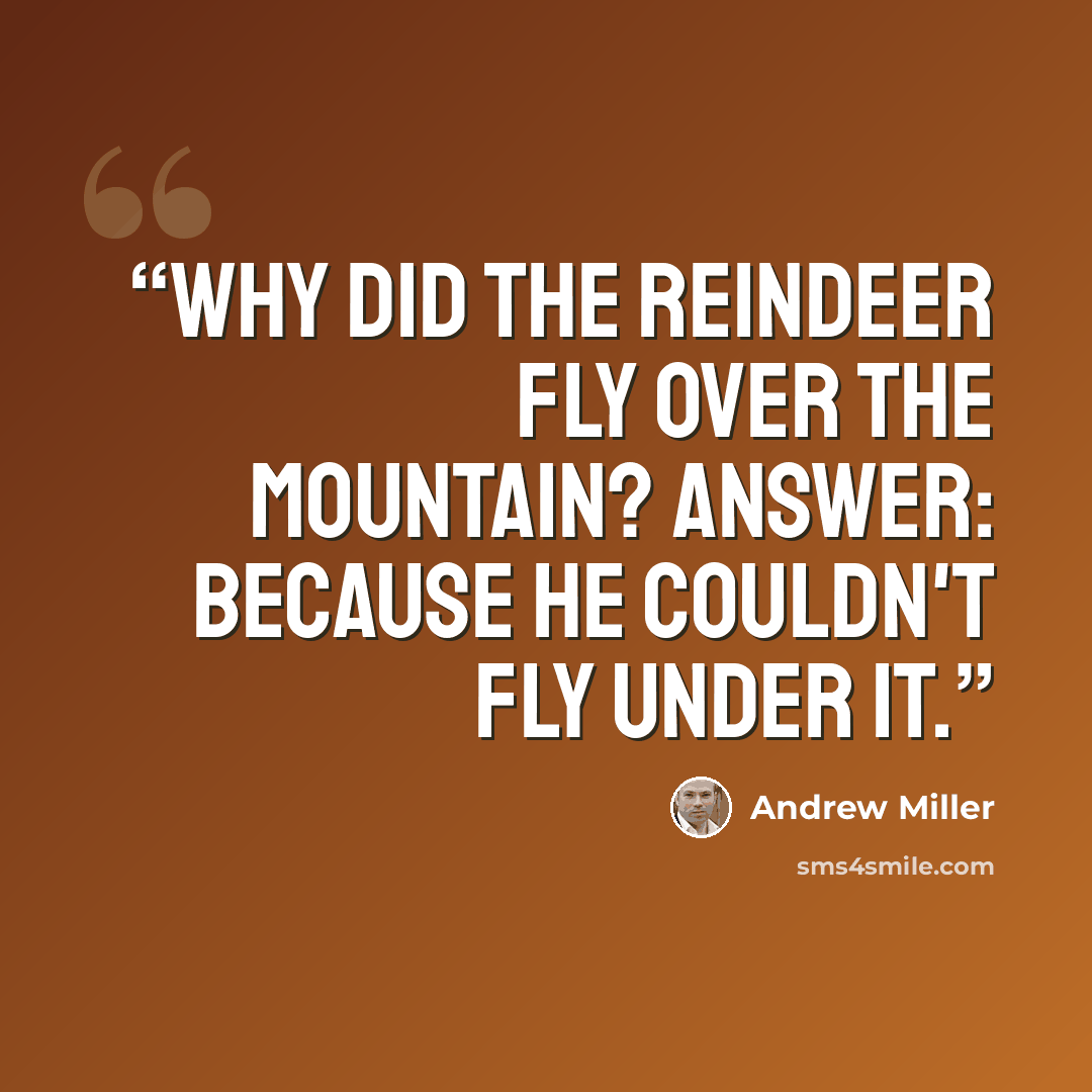 “Why did the reindeer fly over the mountain? Answer: Because he couldn't fly under it.” quote by Andrew Miller