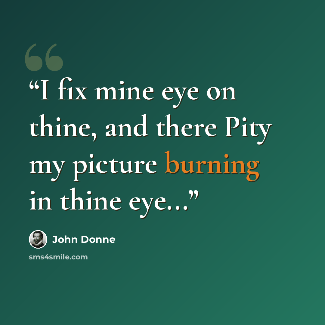 “I fix mine eye on thine, and there Pity my picture burning in thine eye...” quote by John Donne