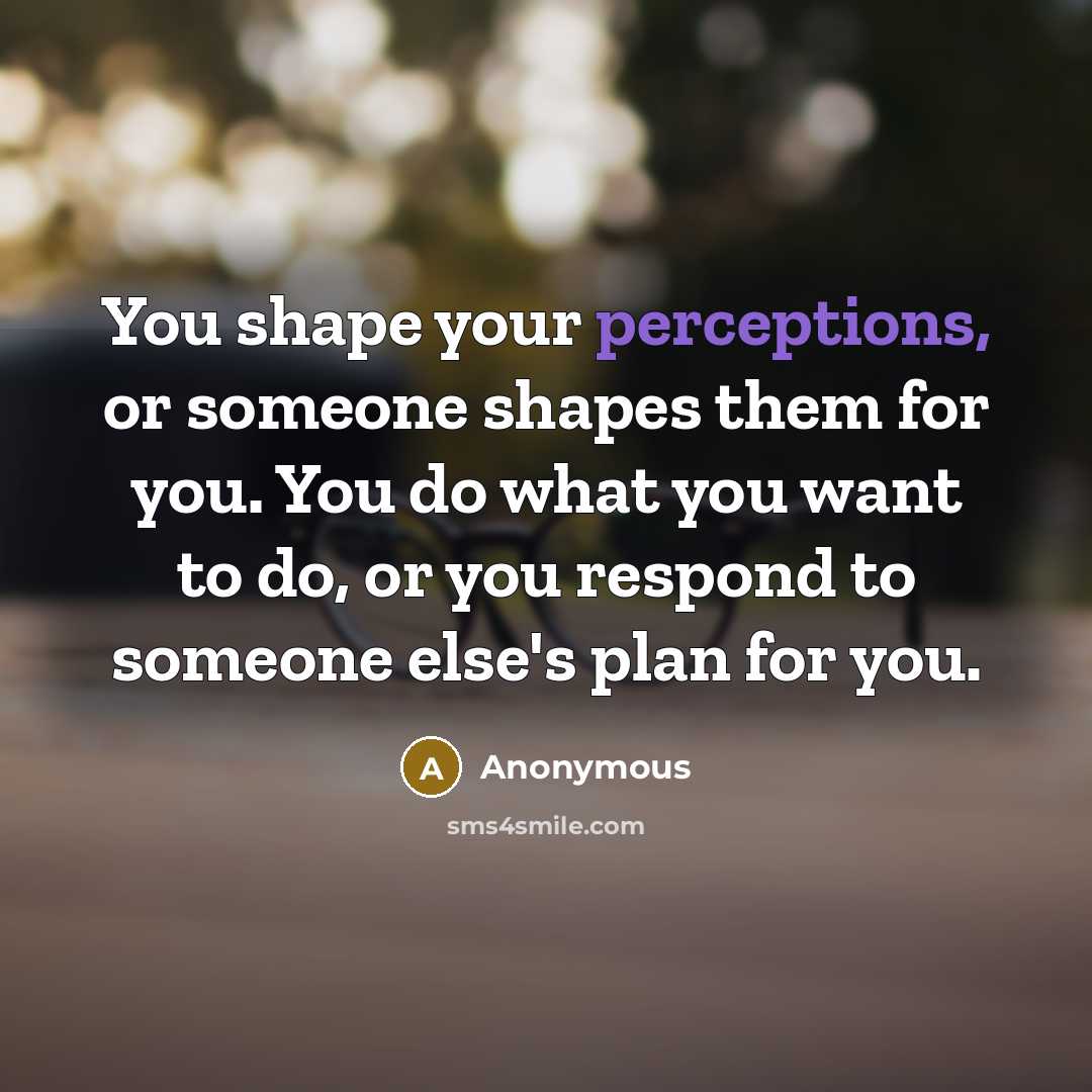 “You shape your perceptions, or someone shapes them for you. You do what you want to do, or you respond to someone else's plan for you.” quote by Anonymous