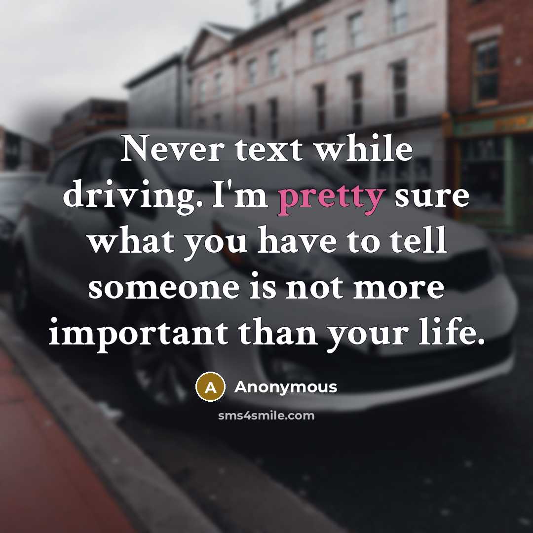 “Never text while driving. I'm pretty sure what you have to tell someone is not more important than your life.” quote by Anonymous