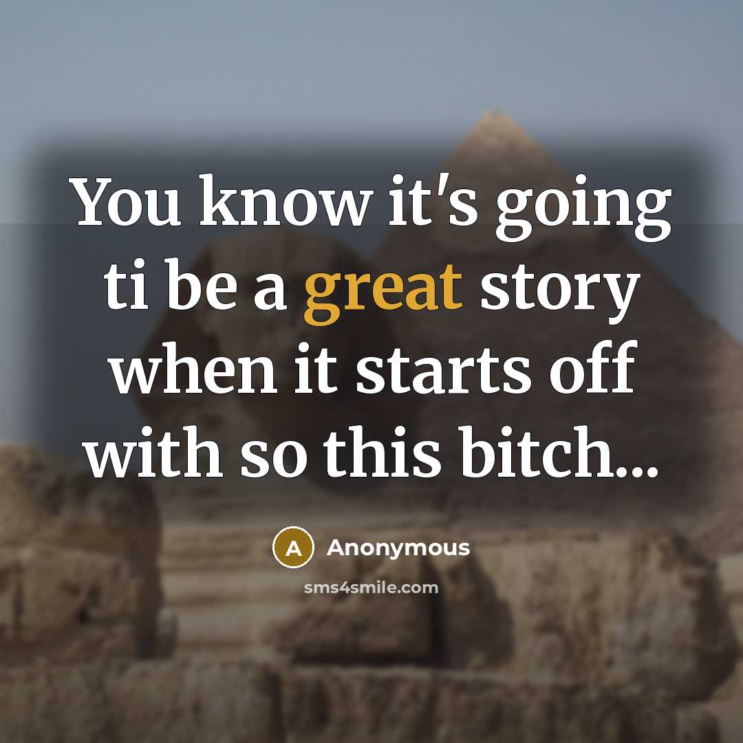 “You know it's going ti be a great story when it starts off with so this bitch...” quote by Anonymous