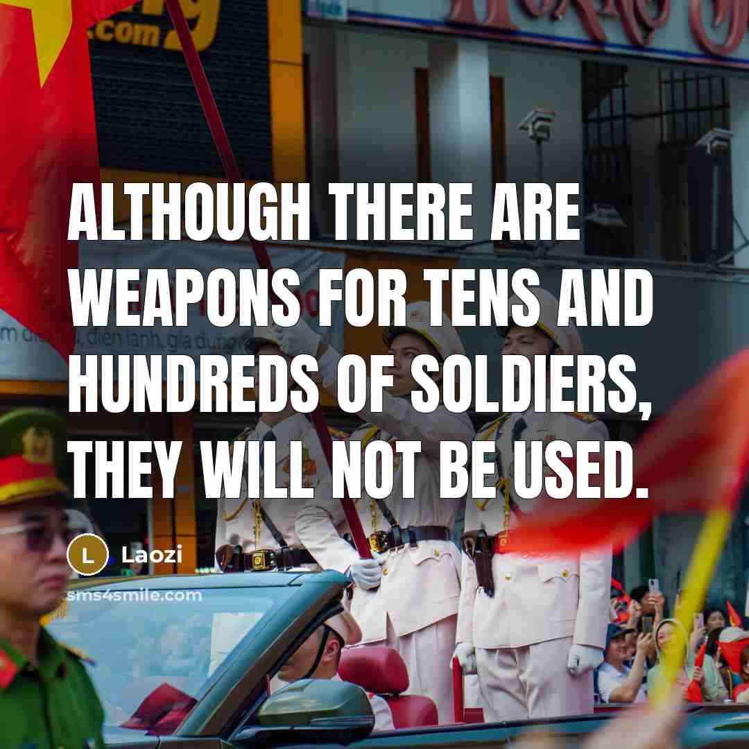 “Although there are weapons for tens and hundreds of soldiers, they will not be used.” quote by Laozi