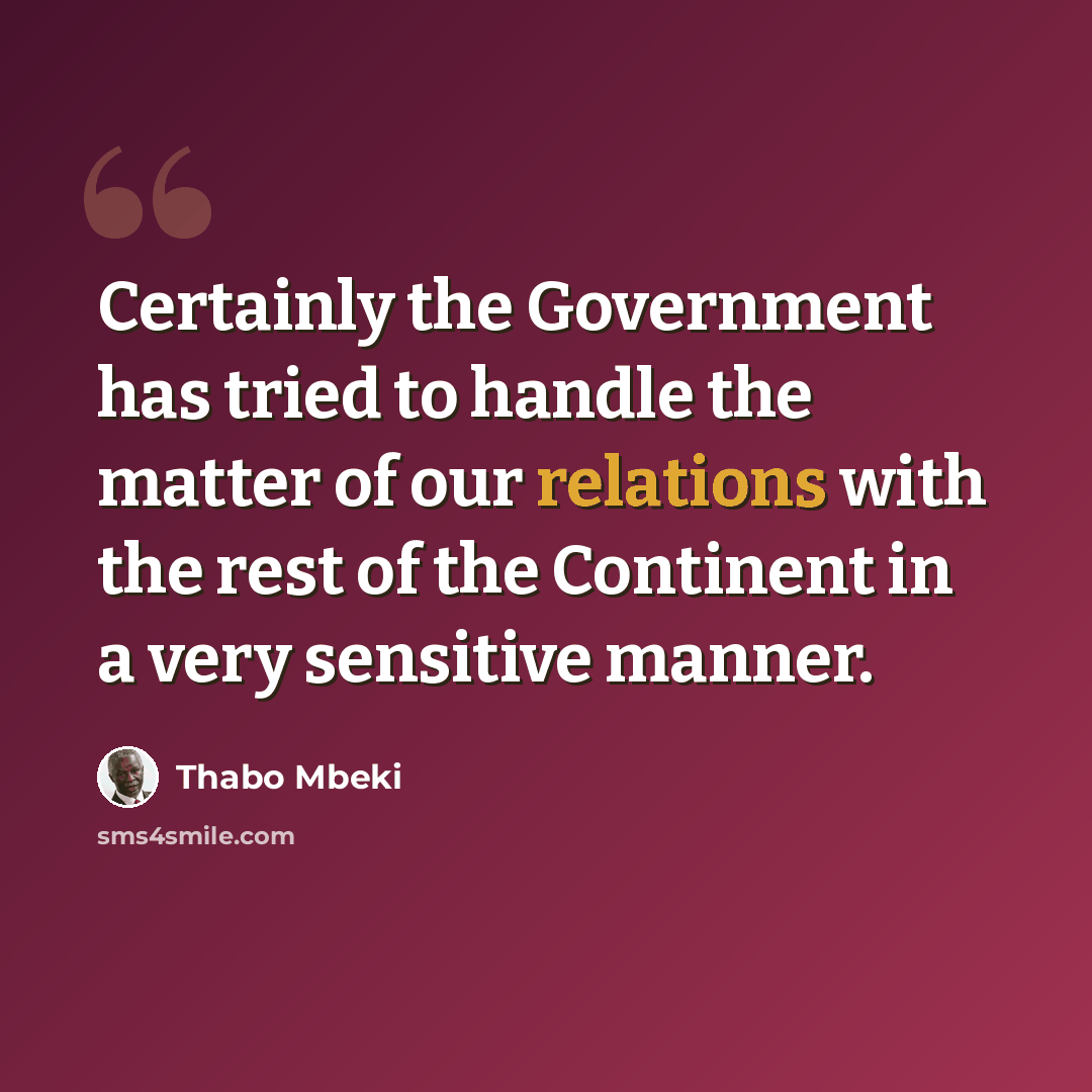 “Certainly the Government has tried to handle the matter of our relations with the rest of the Continent in a very sensitive manner.” quote by Thabo Mbeki