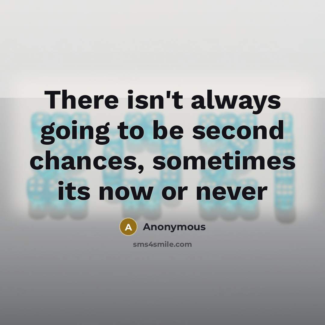 “There isn't always going to be second chances, sometimes its now or never” quote by Anonymous