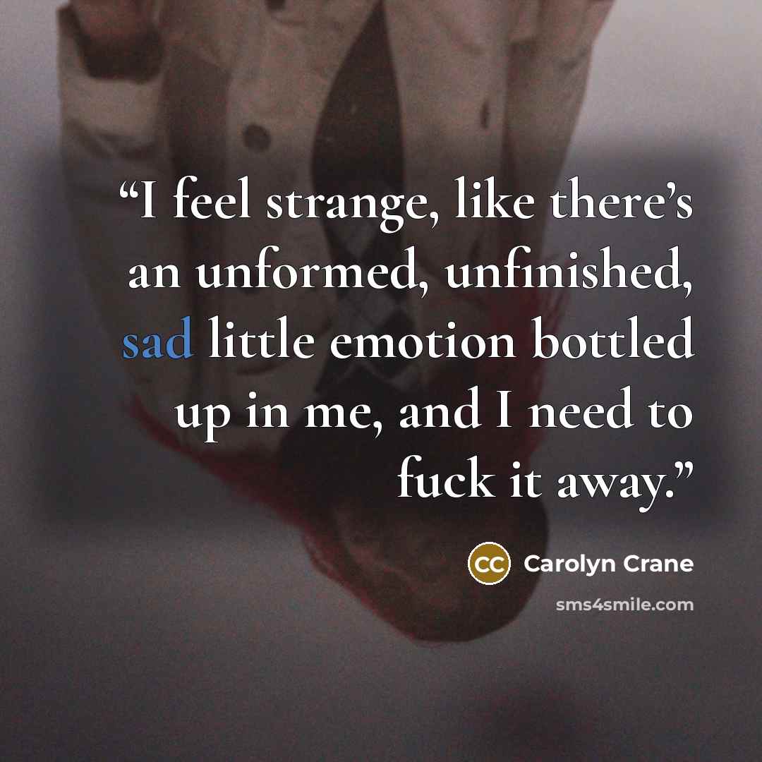 “I feel strange, like there’s an unformed, unfinished, sad little emotion bottled up in me, and I need to fuck it away.” quote by Carolyn Crane
