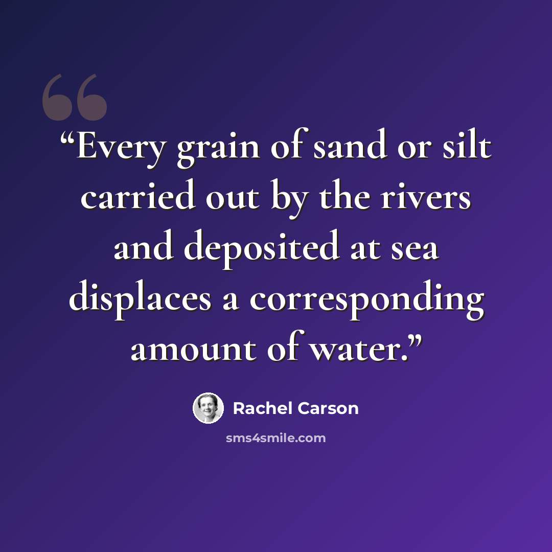 “Every grain of sand or silt carried out by the rivers and deposited at sea displaces a corresponding amount of water.” quote by Rachel Carson