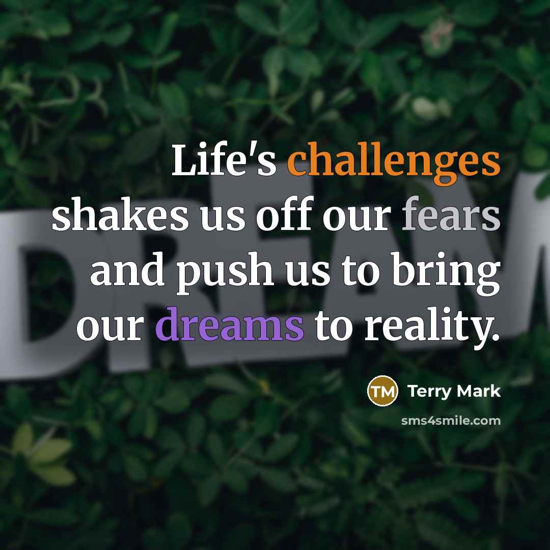 “Life's challenges shakes us off our fears and push us to bring our dreams to reality.” quote by Terry Mark
