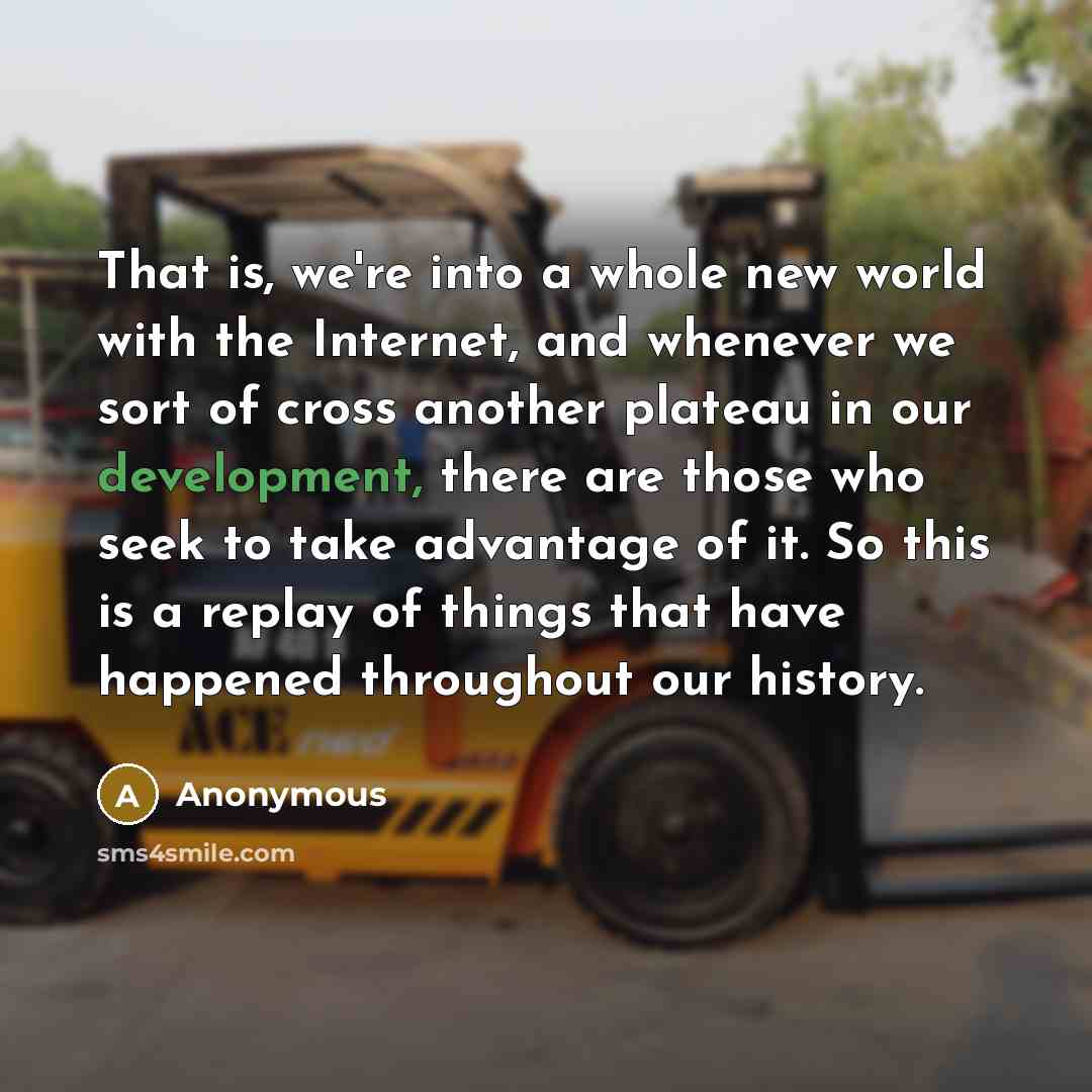 “That is, we're into a whole new world with the Internet, and whenever we sort of cross another plateau in our development, there are those who seek to take advantage of it. So this is a replay of things that have happened throughout our history.” quote by Anonymous