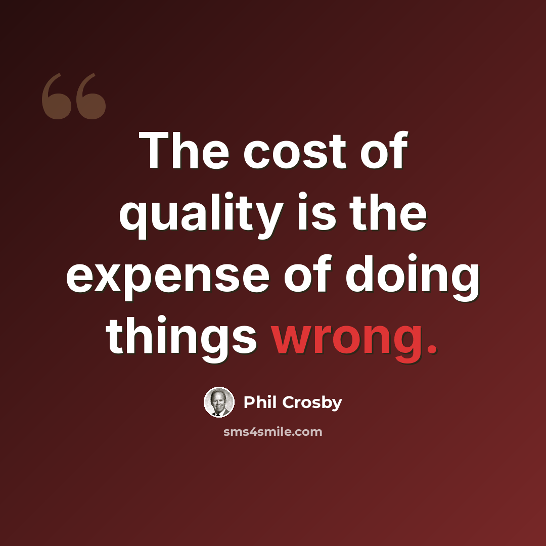 “The cost of quality is the expense of doing things wrong.” quote by Phil Crosby