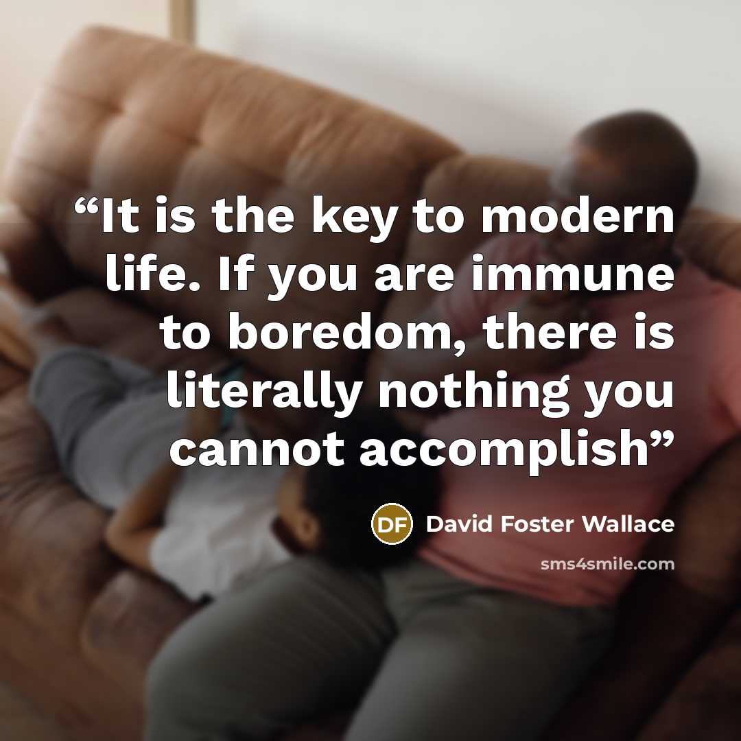 “It is the key to modern life. If you are immune to boredom, there is literally nothing you cannot accomplish” quote by David Foster Wallace