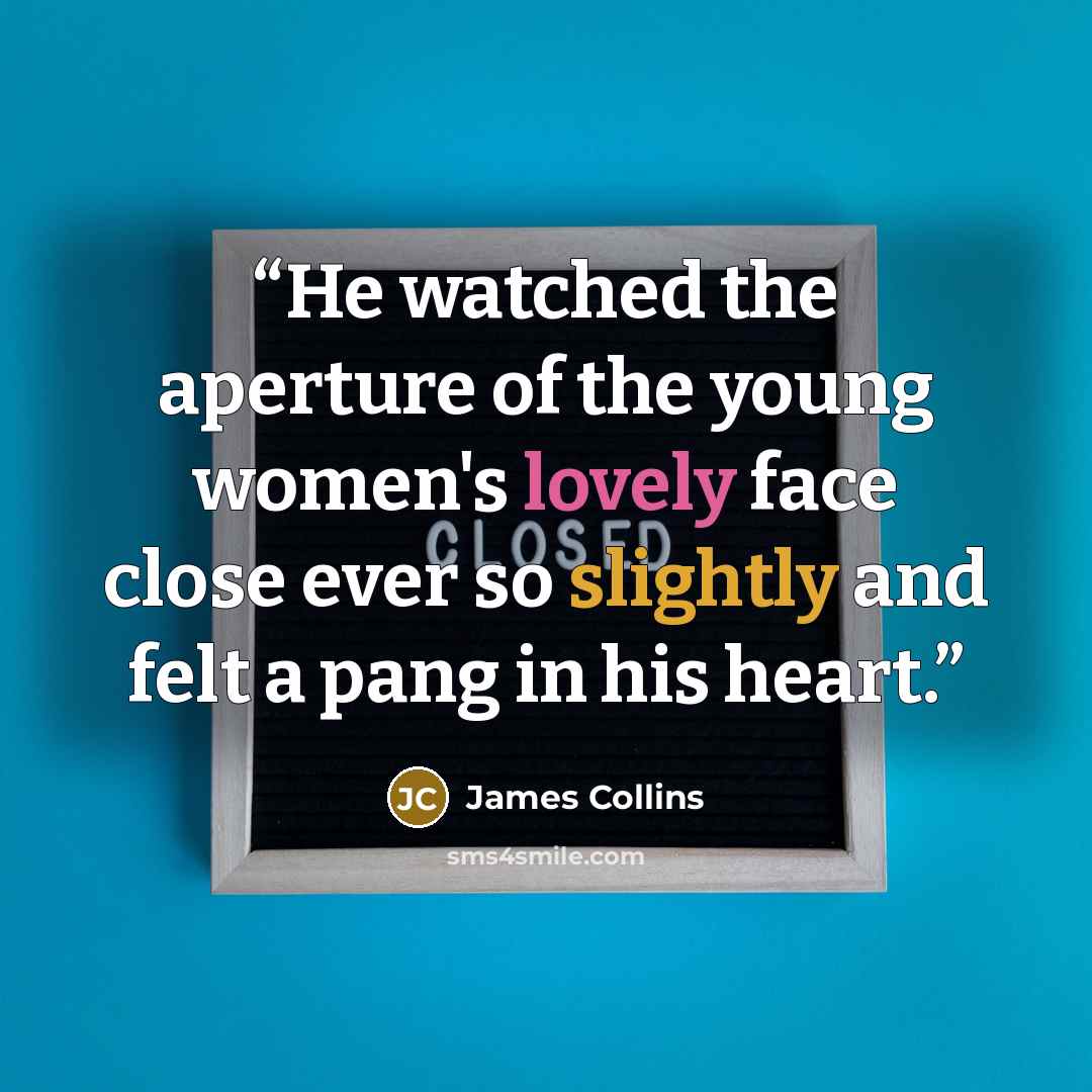 “He watched the aperture of the young women's lovely face close ever so slightly and felt a pang in his heart.” quote by James Collins